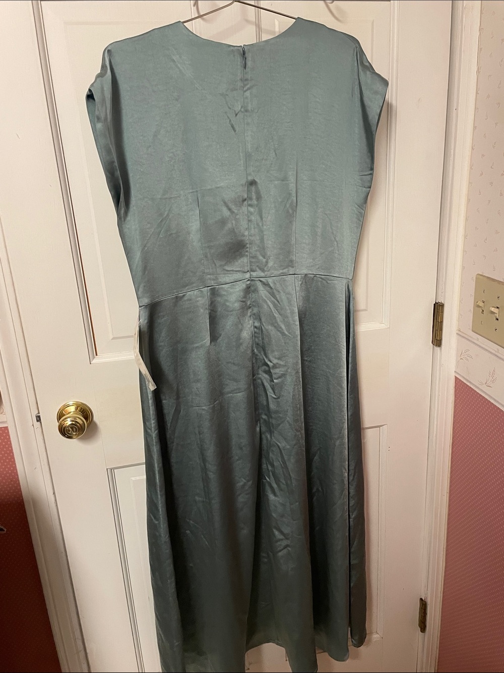 bohme Satin Wrap-Style Midi Dress in Dusty Blue - Picture 6 of 7